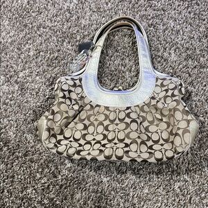Coach Tan and Silver Signature Shoulder Bag